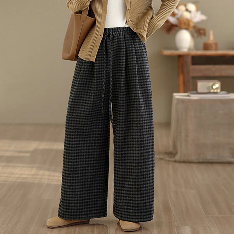 Pantaloni larghi da donna con tasche e motivo scozzese casual Buddha Stones