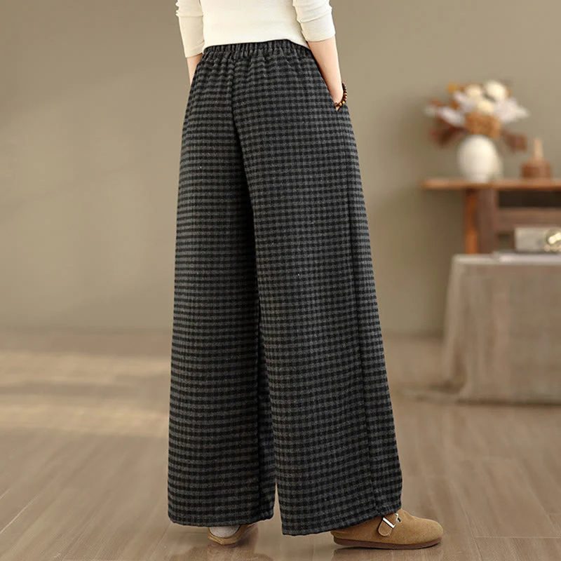 Pantaloni larghi da donna con tasche e motivo scozzese casual Buddha Stones - Image 6