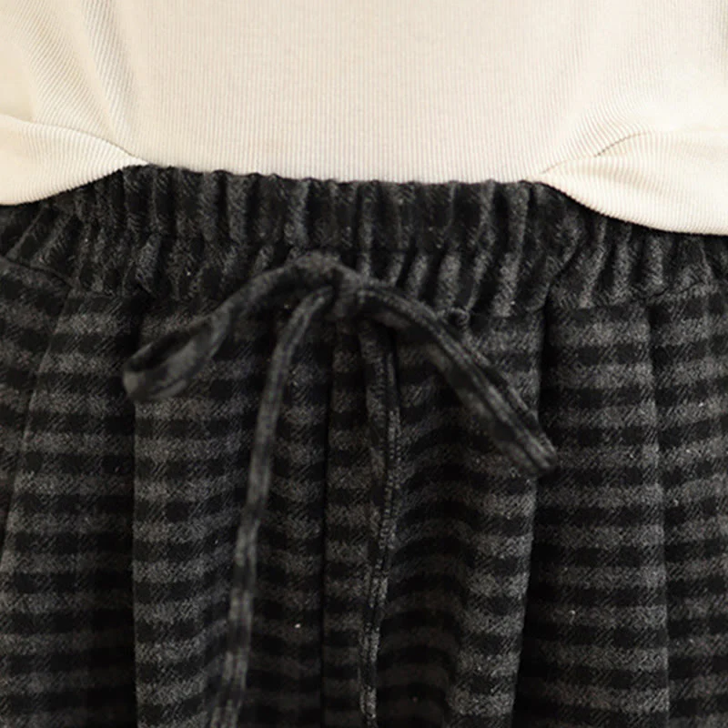 Pantaloni larghi da donna con tasche e motivo scozzese casual Buddha Stones - Image 8