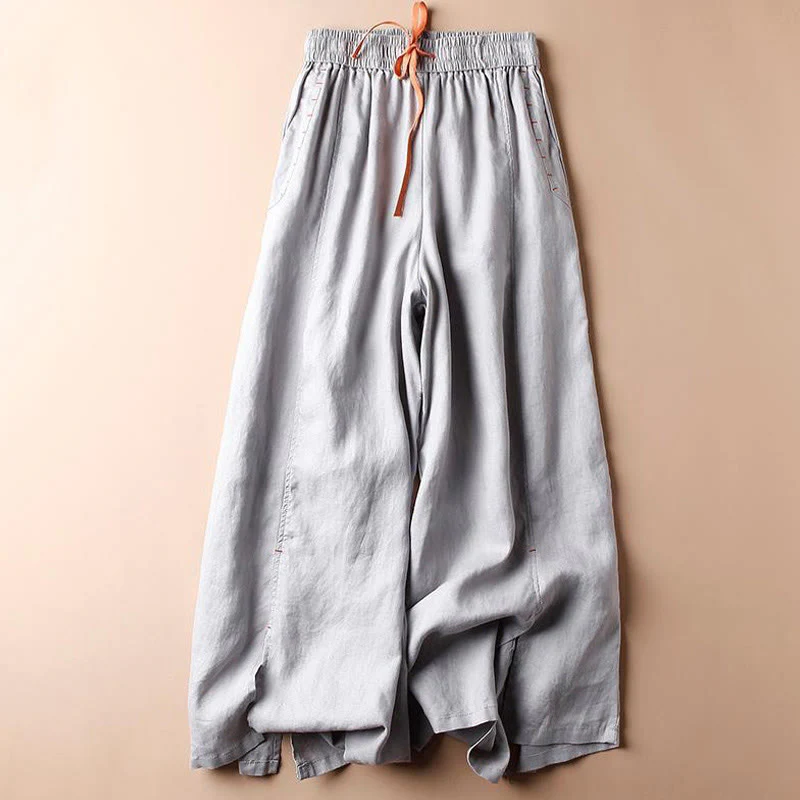 Pantaloni larghi da donna con tasche e orlo a fessura in cotone Buddha Stones, lunghezza 7-8 - Image 11