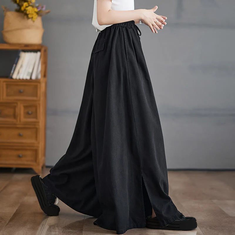 Pantaloni larghi da donna con tasche e apertura a fessura in stile retrò Buddha Stones - Image 11
