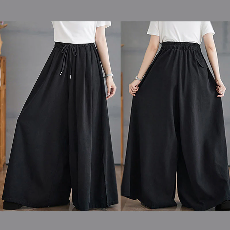 Pantaloni larghi da donna con tasche e apertura a fessura in stile retrò Buddha Stones - Image 19