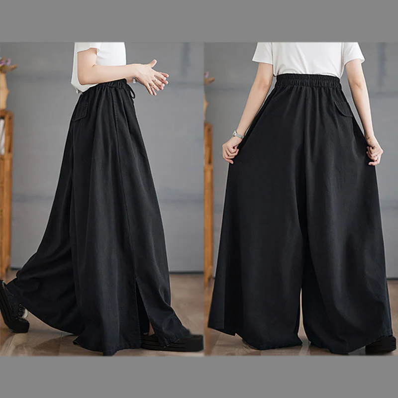 Pantaloni larghi da donna con tasche e apertura a fessura in stile retrò Buddha Stones - Image 20