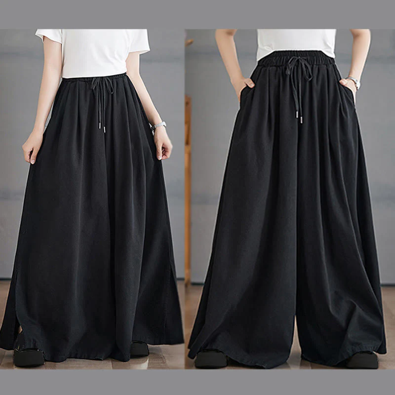 Pantaloni larghi da donna con tasche e apertura a fessura in stile retrò Buddha Stones - Image 21