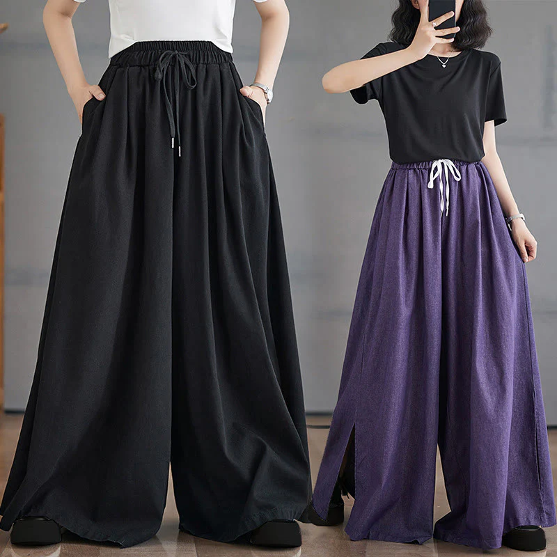 Pantaloni larghi da donna con tasche e apertura a fessura in stile retrò Buddha Stones - Image 24