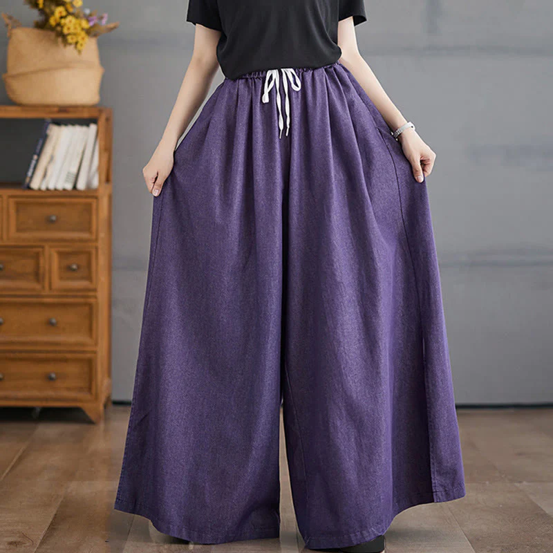 Pantaloni larghi da donna con tasche e apertura a fessura in stile retrò Buddha Stones - Image 3
