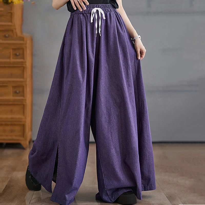 Pantaloni larghi da donna con tasche e apertura a fessura in stile retrò Buddha Stones - Image 4