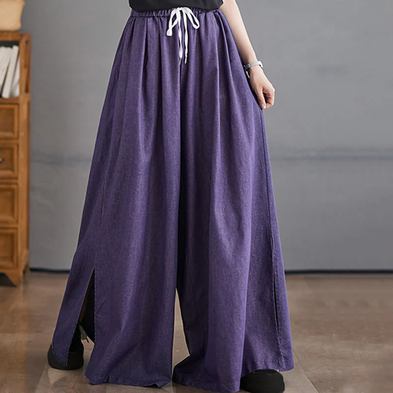 Pantaloni larghi da donna con tasche e apertura a fessura in stile retrò Buddha Stones - Image 5
