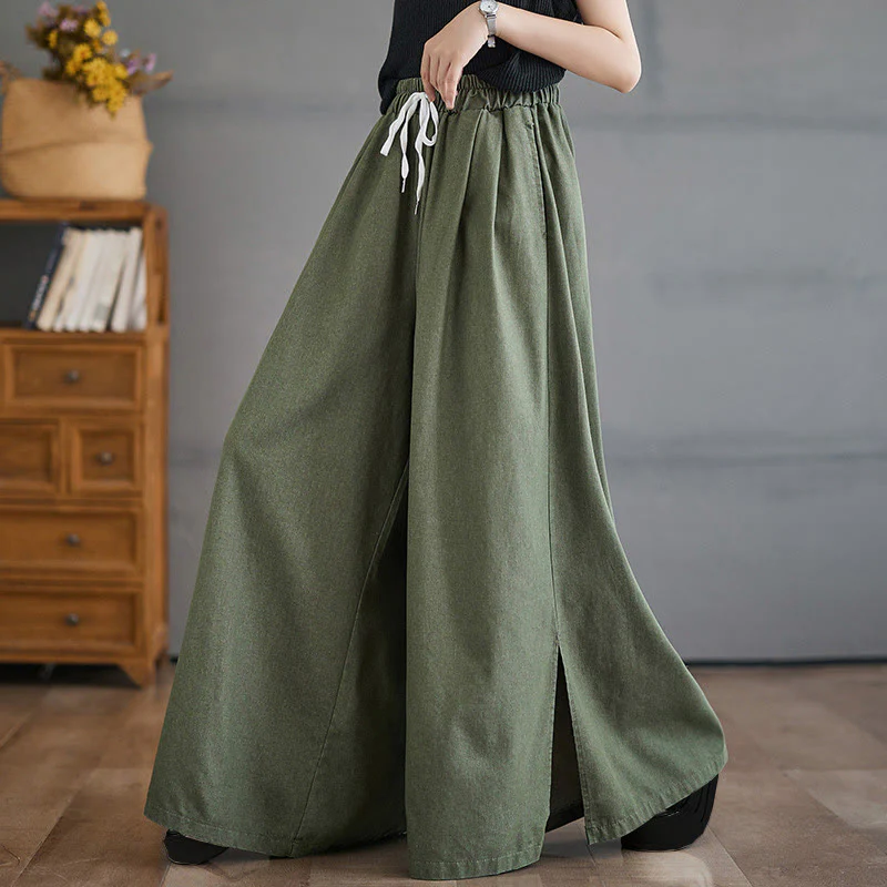Pantaloni larghi da donna con tasche e apertura a fessura in stile retrò Buddha Stones - Image 6