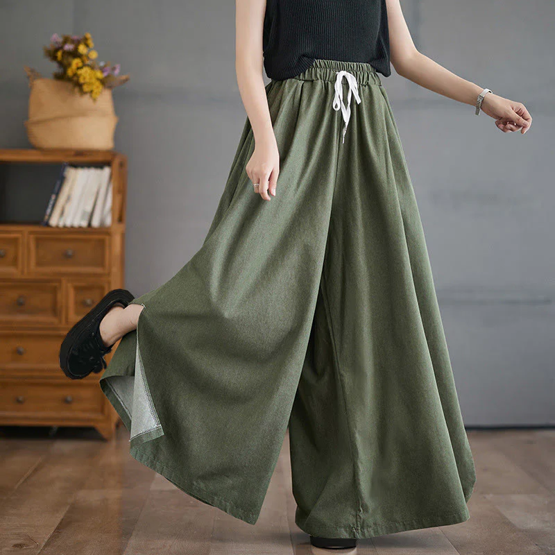 Pantaloni larghi da donna con tasche e apertura a fessura in stile retrò Buddha Stones - Image 7