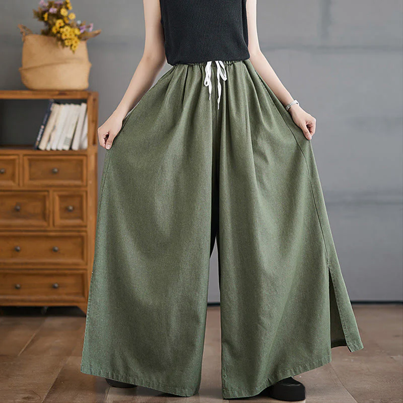 Pantaloni larghi da donna con tasche e apertura a fessura in stile retrò Buddha Stones - Image 8