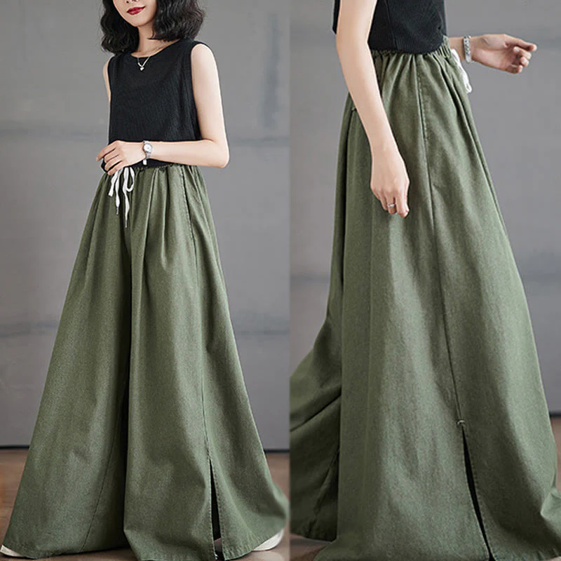 Pantaloni larghi da donna con tasche e apertura a fessura in stile retrò Buddha Stones - Image 9