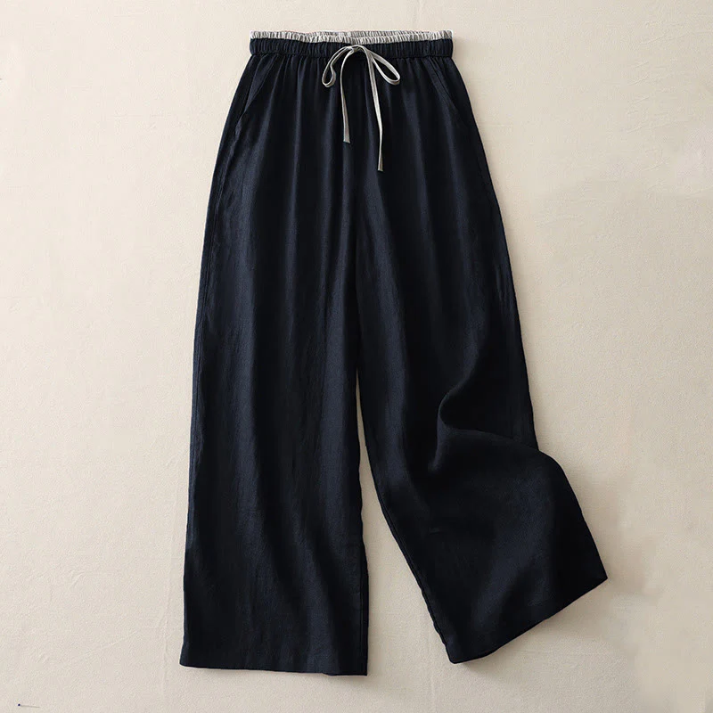 Pantaloni larghi da donna in cotone con coulisse, stile casual, motivo Buddha Stones, con tasche e blocchi di colore - Image 11