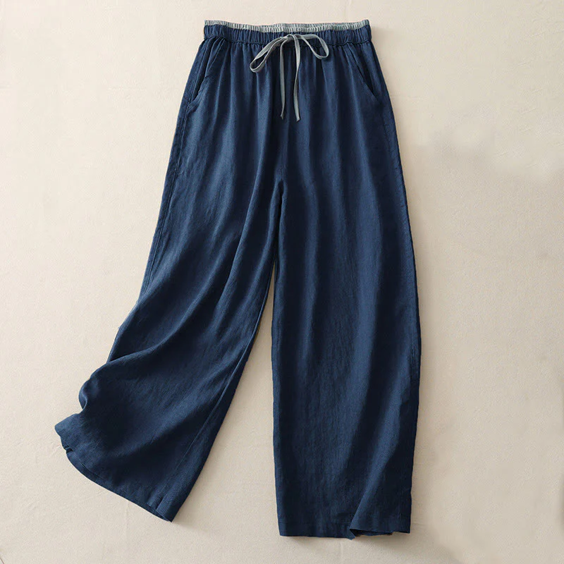 Pantaloni larghi da donna in cotone con coulisse, stile casual, motivo Buddha Stones, con tasche e blocchi di colore - Image 13