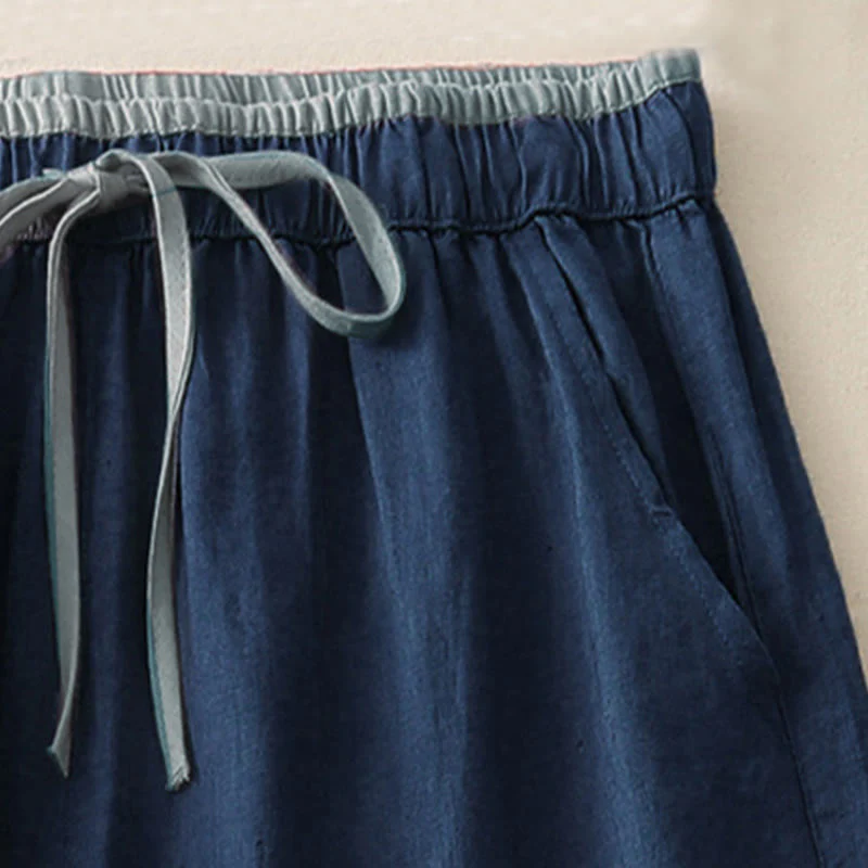 Pantaloni larghi da donna in cotone con coulisse, stile casual, motivo Buddha Stones, con tasche e blocchi di colore - Image 14