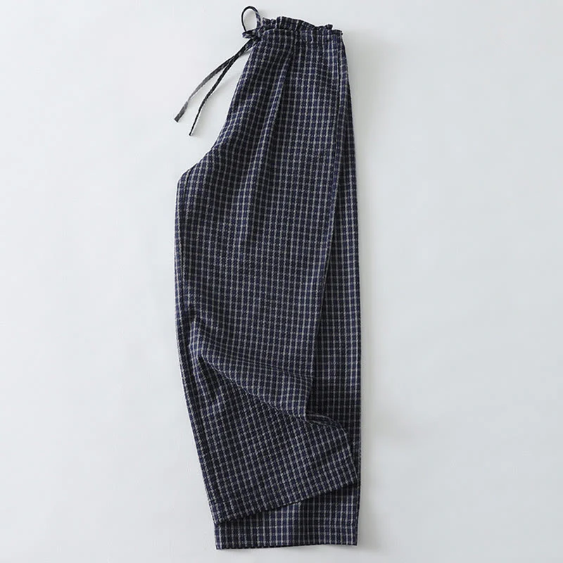 Pantaloni larghi da donna in cotone con motivo scozzese casual Buddha Stones e tasche - Image 3