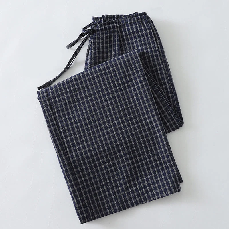 Pantaloni larghi da donna in cotone con motivo scozzese casual Buddha Stones e tasche - Image 4