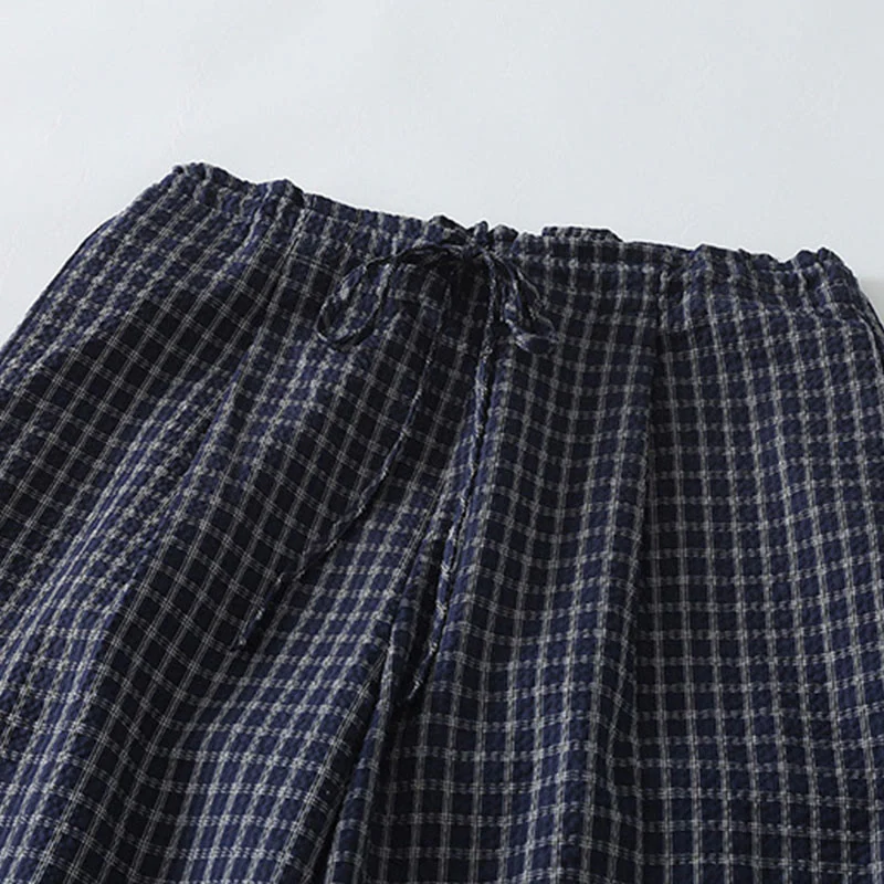 Pantaloni larghi da donna in cotone con motivo scozzese casual Buddha Stones e tasche - Image 5