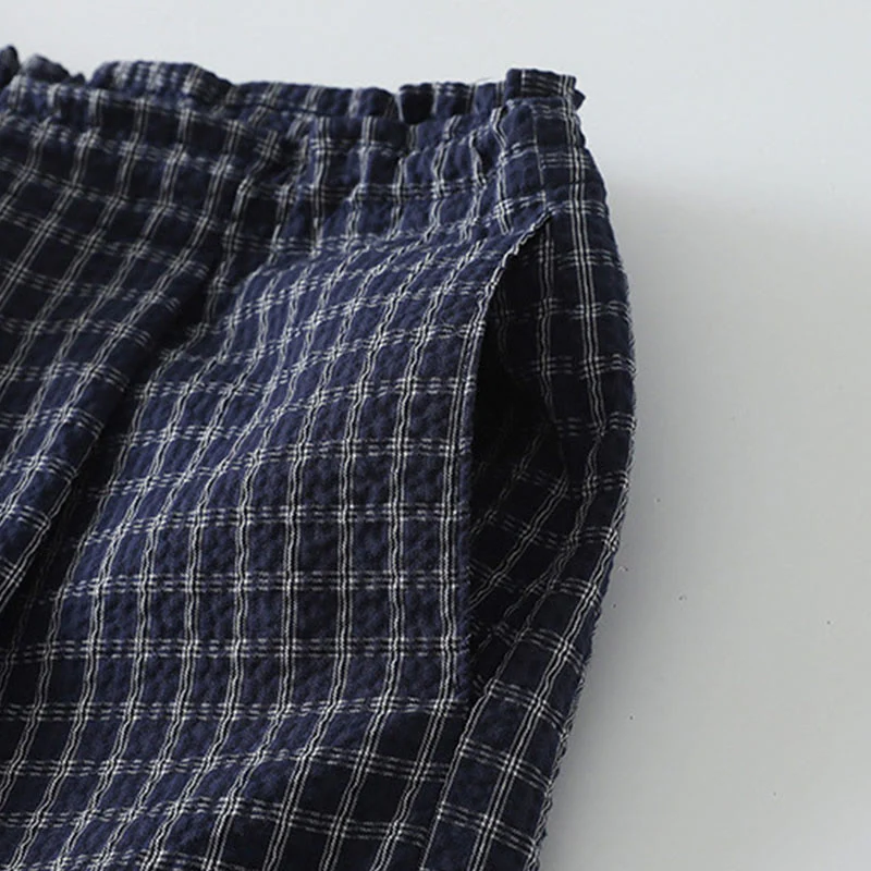 Pantaloni larghi da donna in cotone con motivo scozzese casual Buddha Stones e tasche - Image 6