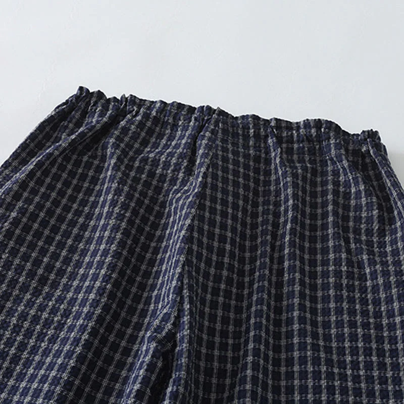 Pantaloni larghi da donna in cotone con motivo scozzese casual Buddha Stones e tasche - Image 7