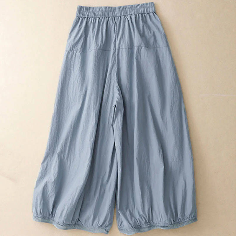 Pantaloni larghi da donna in cotone con orlo cavo, lunghezza 7-8, con tasche, modello Buddha Stones - Image 2
