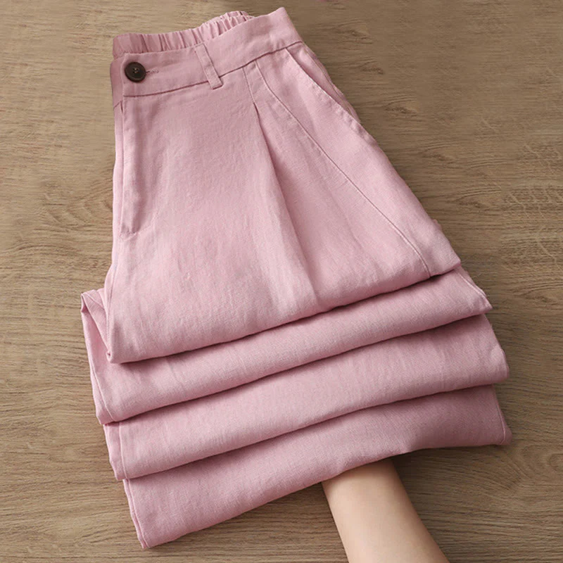 Pantaloni larghi da donna in cotone con tasche e cerniera, stile retrò casual Buddha Stones - Image 25