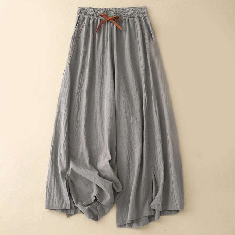 Pantaloni larghi da donna in cotone con tasche, lunghezza 7-8, modello Buddha Stones, con spacchi laterali casual - Image 11