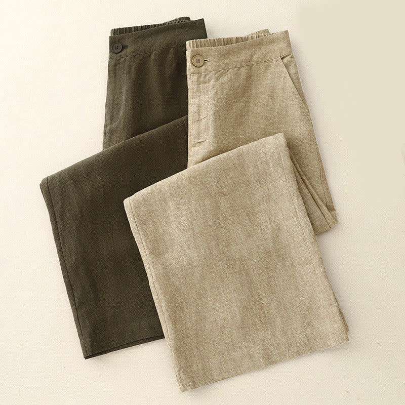 Pantaloni larghi da donna in cotone e lino, casual e semplici, con elastico in vita e tasche, modello Buddha Stones - Image 14