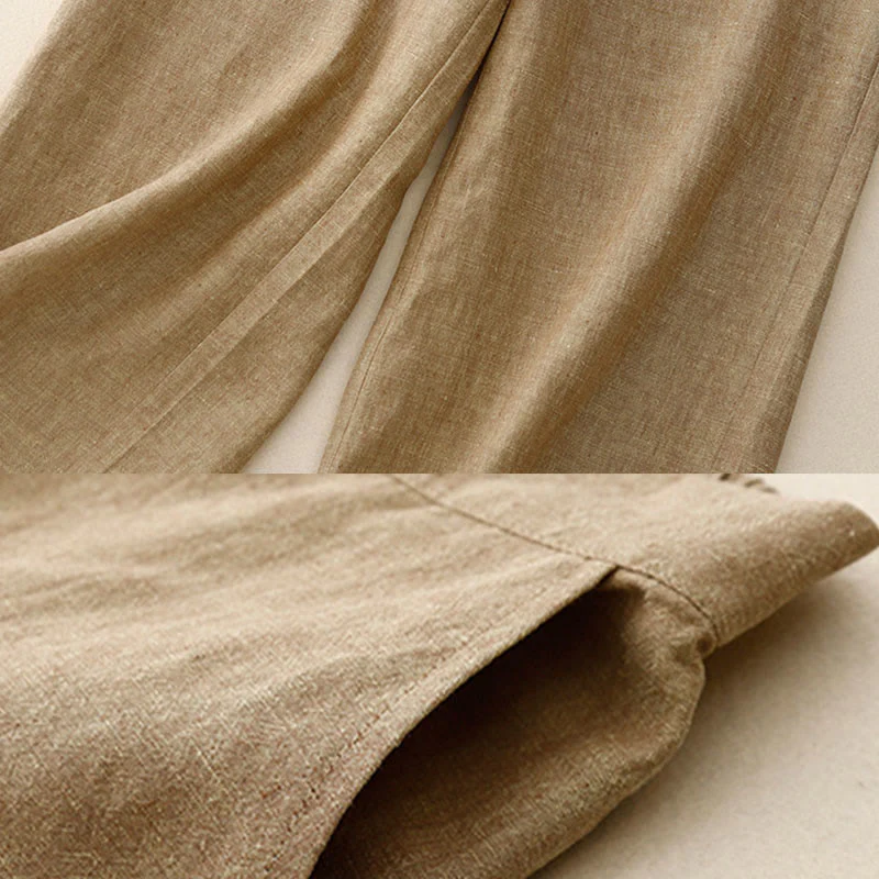 Pantaloni larghi da donna in cotone e lino, casual e semplici, con elastico in vita e tasche, modello Buddha Stones - Image 8