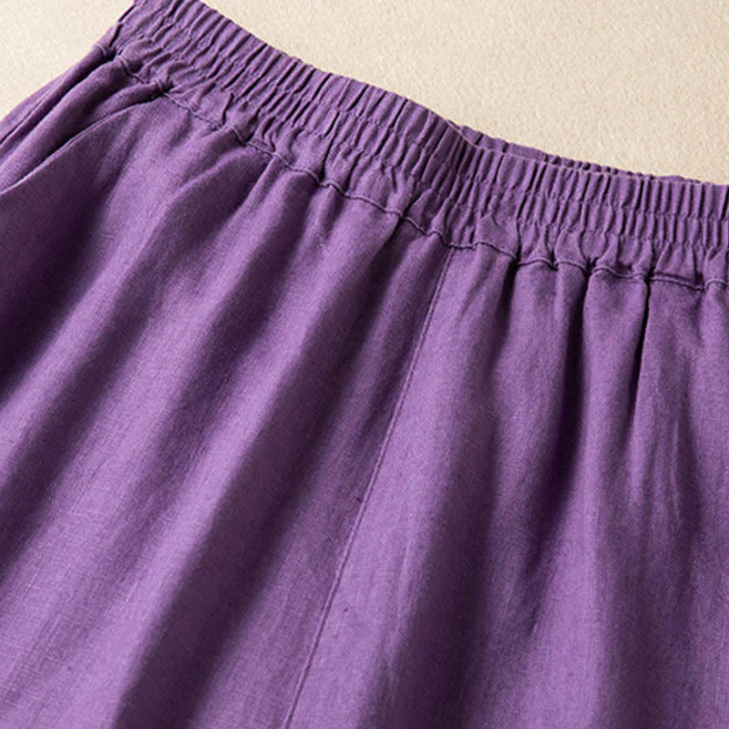 Pantaloni larghi da donna in cotone e lino, casual, tinta unita, con tasche, Buddha Stones - Image 11