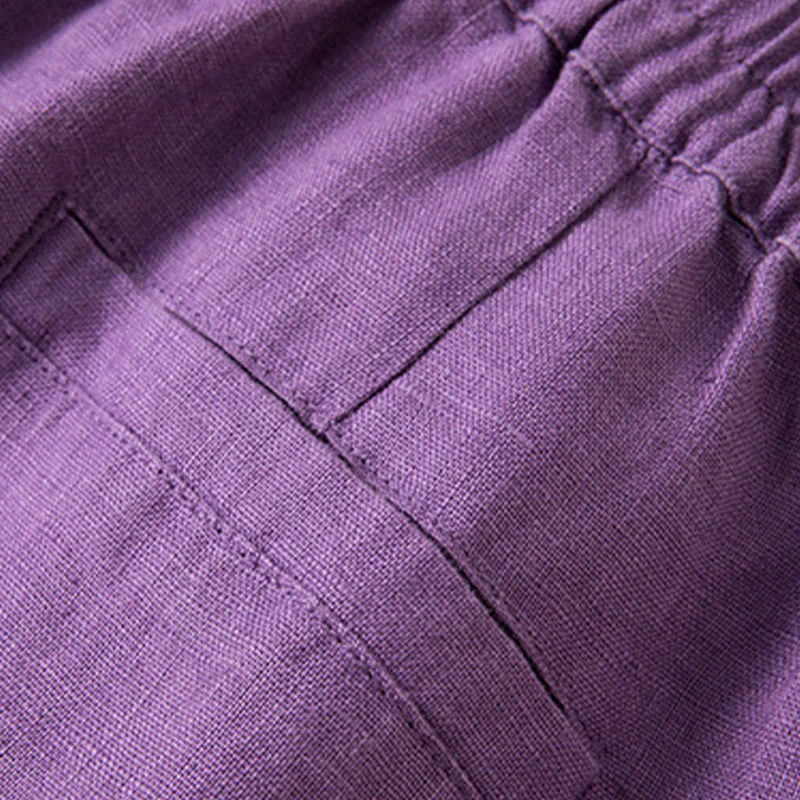 Pantaloni larghi da donna in cotone e lino, casual, tinta unita, con tasche, Buddha Stones - Image 12