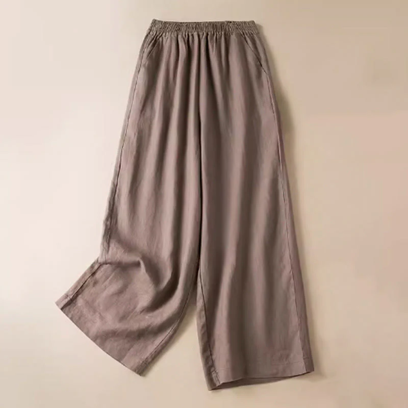 Pantaloni larghi da donna in cotone e lino, casual, tinta unita, con tasche, Buddha Stones - Image 17