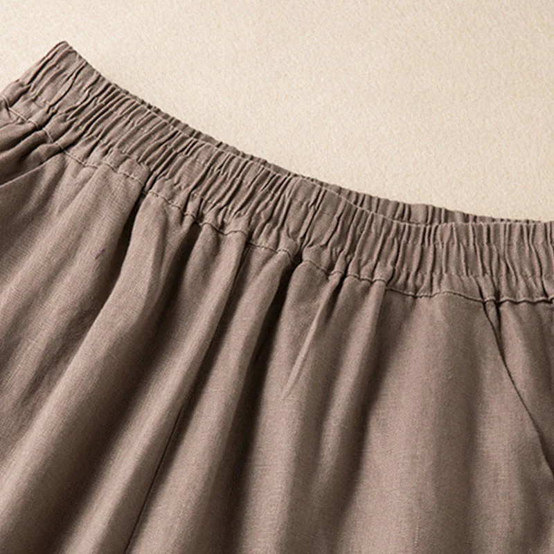 Pantaloni larghi da donna in cotone e lino, casual, tinta unita, con tasche, Buddha Stones - Image 18