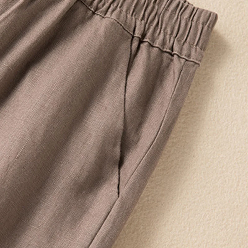 Pantaloni larghi da donna in cotone e lino, casual, tinta unita, con tasche, Buddha Stones - Image 19