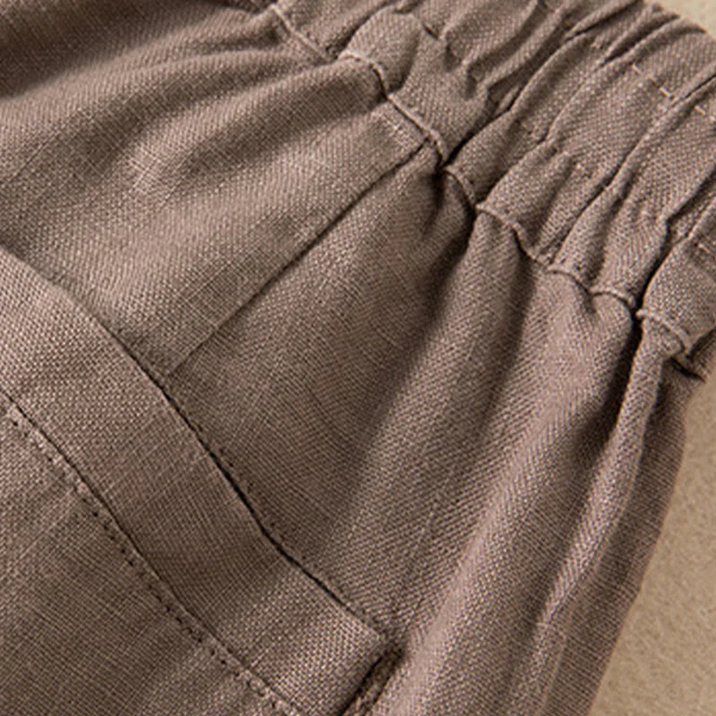 Pantaloni larghi da donna in cotone e lino, casual, tinta unita, con tasche, Buddha Stones - Image 20