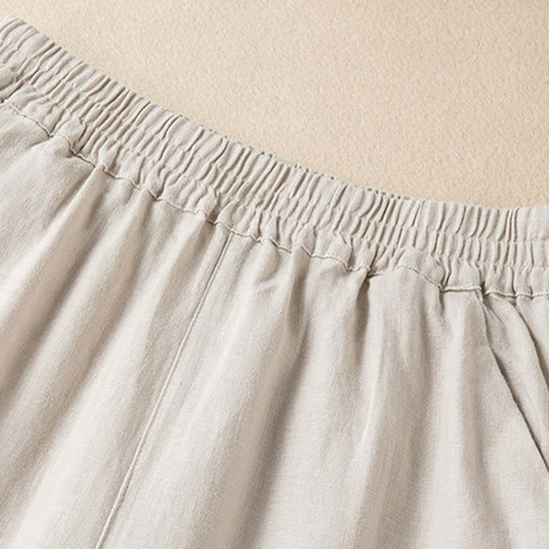 Pantaloni larghi da donna in cotone e lino, casual, tinta unita, con tasche, Buddha Stones - Image 23
