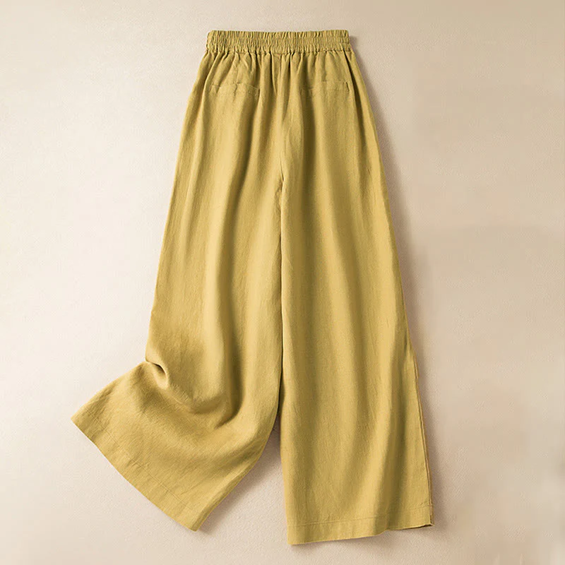 Pantaloni larghi da donna in cotone e lino, casual, tinta unita, con tasche, Buddha Stones - Image 29