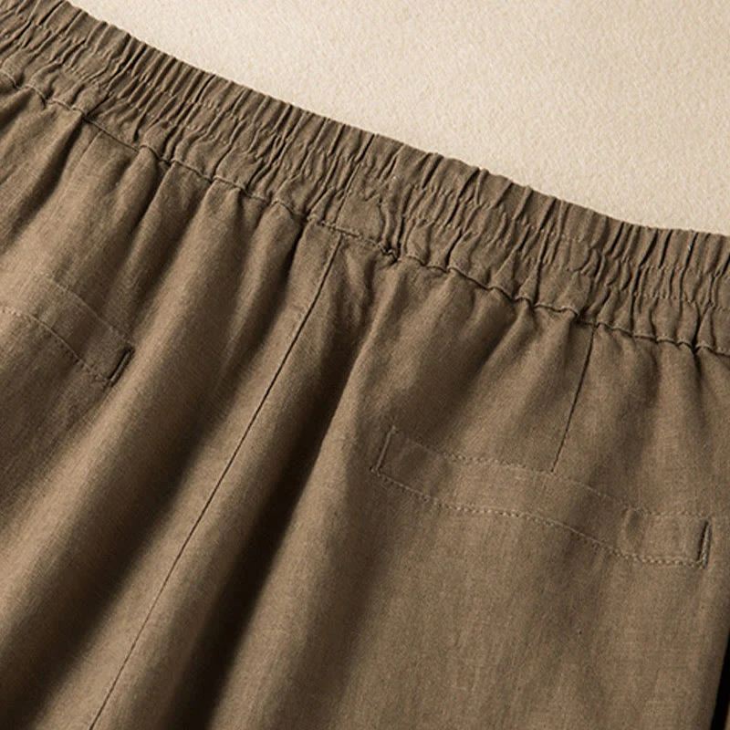 Pantaloni larghi da donna in cotone e lino, casual, tinta unita, con tasche, Buddha Stones - Image 3