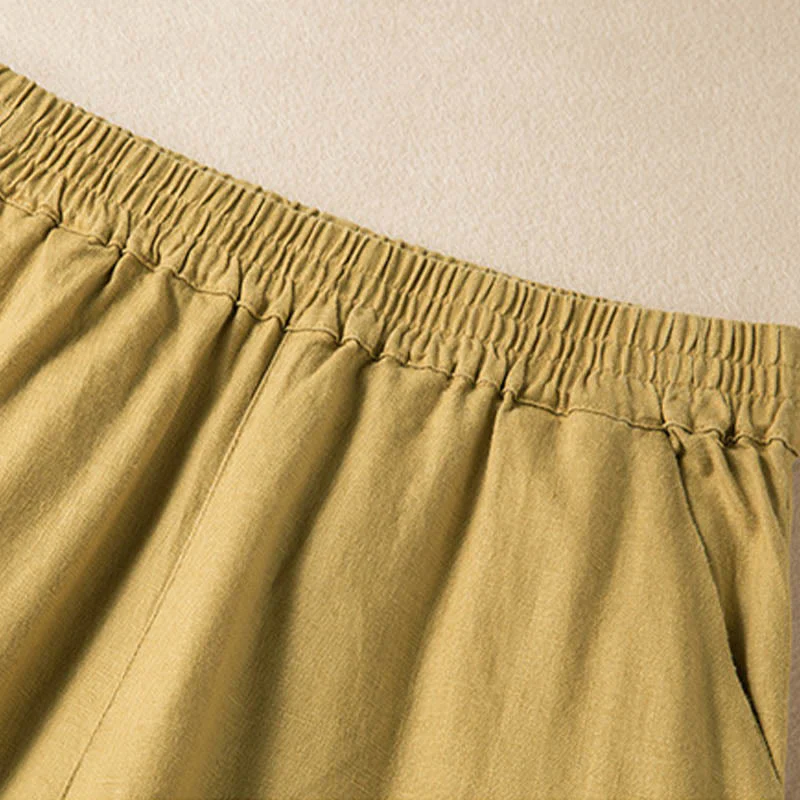 Pantaloni larghi da donna in cotone e lino, casual, tinta unita, con tasche, Buddha Stones - Image 30