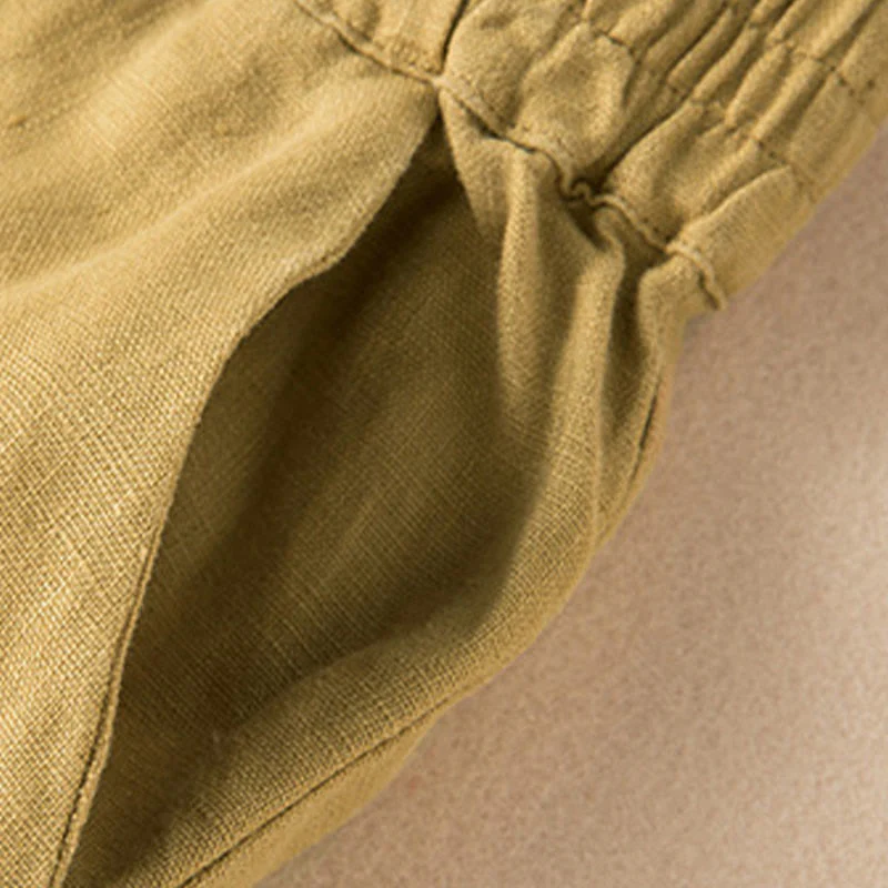 Pantaloni larghi da donna in cotone e lino, casual, tinta unita, con tasche, Buddha Stones - Image 31