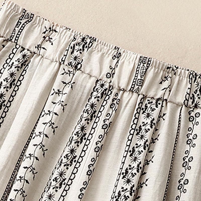 Pantaloni larghi da donna in cotone e lino con stampa verticale Buddha Stones e tasche - Image 11