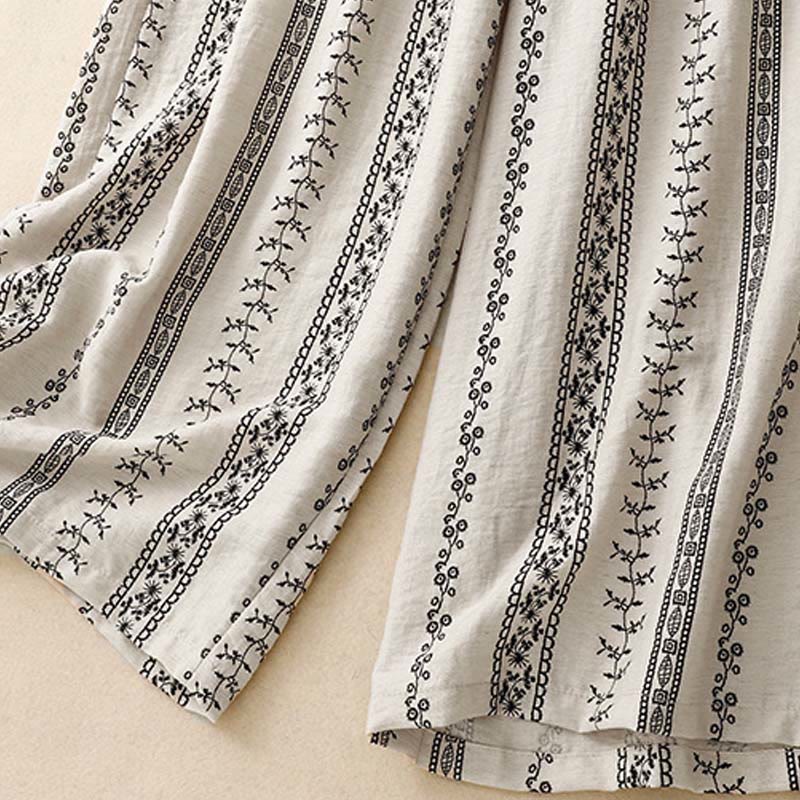 Pantaloni larghi da donna in cotone e lino con stampa verticale Buddha Stones e tasche - Image 15