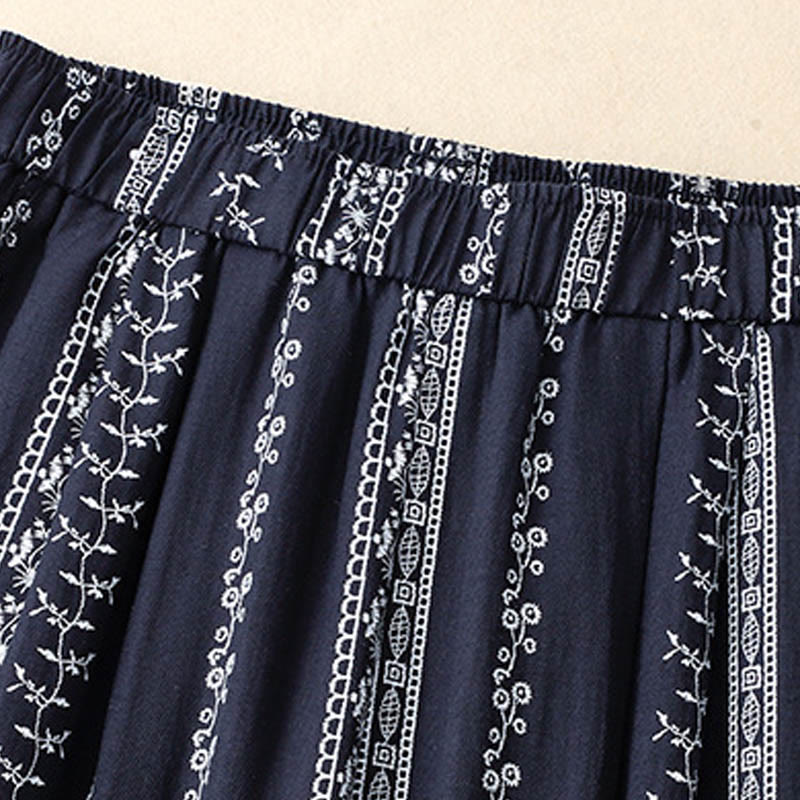 Pantaloni larghi da donna in cotone e lino con stampa verticale Buddha Stones e tasche - Image 4