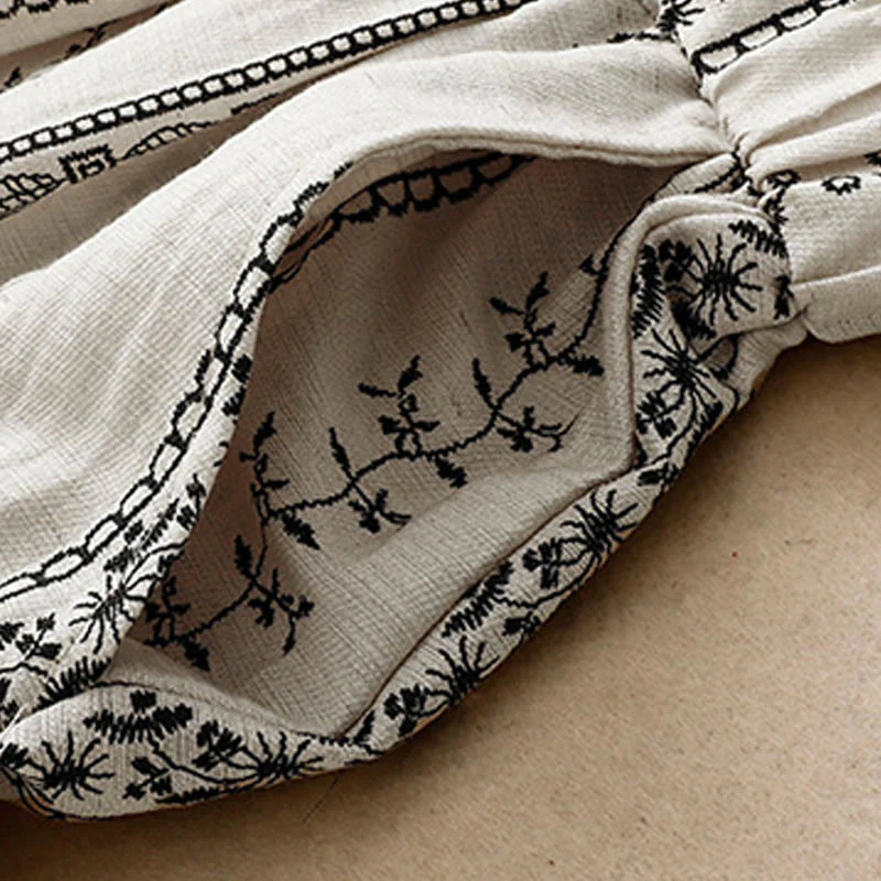 Pantaloni larghi da donna in cotone e lino con stampa verticale Buddha Stones e tasche - Image 8