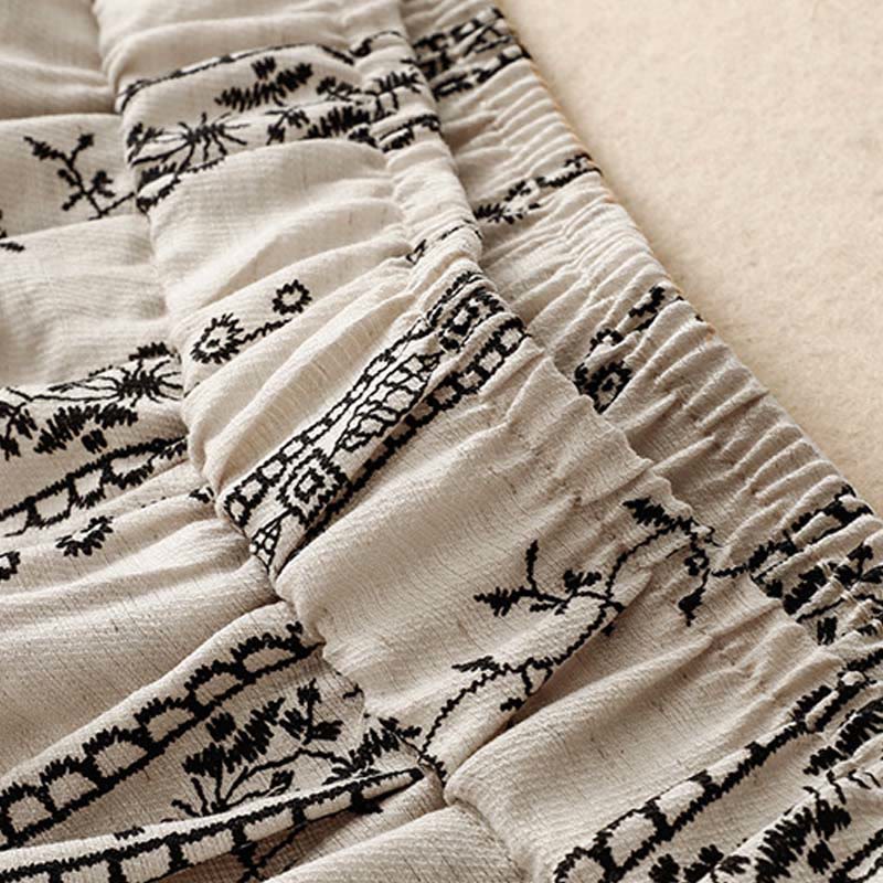 Pantaloni larghi da donna in cotone e lino con stampa verticale Buddha Stones e tasche - Image 9
