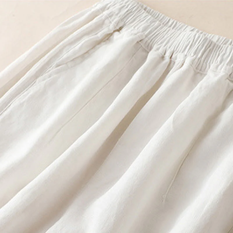 Pantaloni larghi da donna in cotone e lino con tasche, casual, tinta unita, con pieghe laterali , Buddha Stones - Image 15