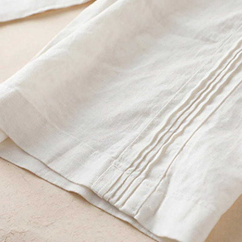 Pantaloni larghi da donna in cotone e lino con tasche, casual, tinta unita, con pieghe laterali , Buddha Stones - Image 17