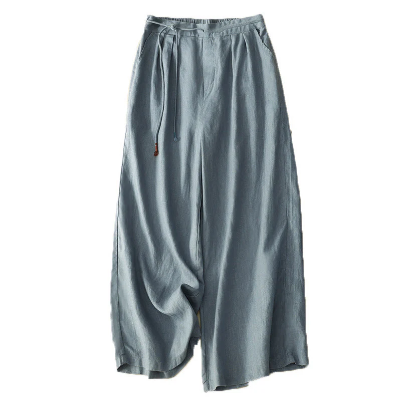 Pantaloni larghi da donna in cotone e lino, con tasche, modello Buddha Stones, casual, primavera, tinta unita, con coulisse, lunghezza 7-8 - Image 10