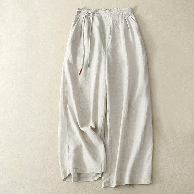 Pantaloni larghi da donna in cotone e lino, con tasche, modello Buddha Stones, casual, primavera, tinta unita, con coulisse, lunghezza 7-8 - Image 11