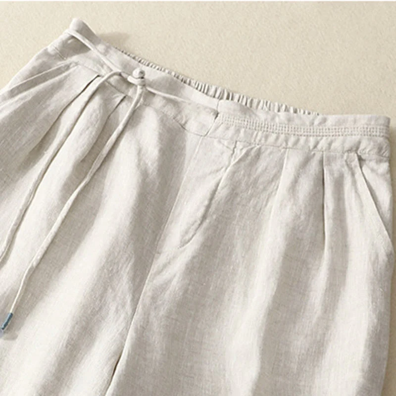 Pantaloni larghi da donna in cotone e lino, con tasche, modello Buddha Stones, casual, primavera, tinta unita, con coulisse, lunghezza 7-8 - Image 13